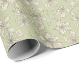 Gestrooide bloesems op olijfgroen - naadloos patro cadeaupapier
