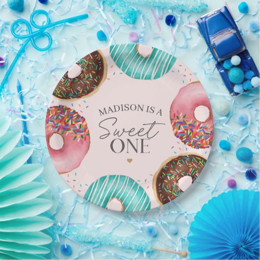 Gestrooide Donut 1e Verjaardagsfeest Tafel Decor Papieren Bordje (Feest)