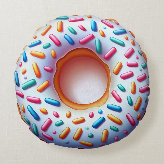 Gestrooide Donut Ronde Kussen – Leuk en Realistisc (Voorkant)