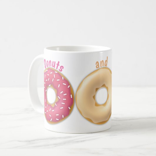 Gestrooide donuts roze, chocolade, esdoorn, vanill koffiemok (Voorkant links)