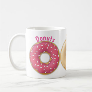 Gestrooide donuts roze, chocolade, esdoorn, vanill koffiemok
