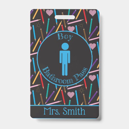 Gestrooide Kleurpotloden Jongens Badkamer Pas Badg Badge (Voorzijde)