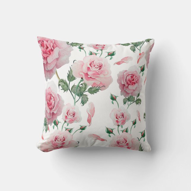 Gestrooide Roze Rozen Patroon Kussen (Voorkant)