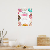 Gestrookte Donut 1e Verjaardag Welkomstbord Poster (Keuken)