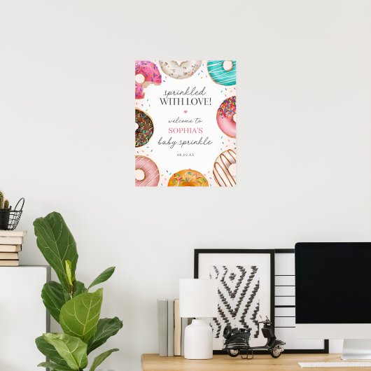 Gestrookte Donut Baby shower Welkomstbord Poster (Thuiskantoor)