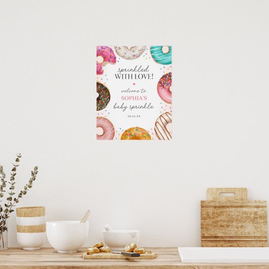 Gestrookte Donut Baby shower Welkomstbord Poster (Keuken)