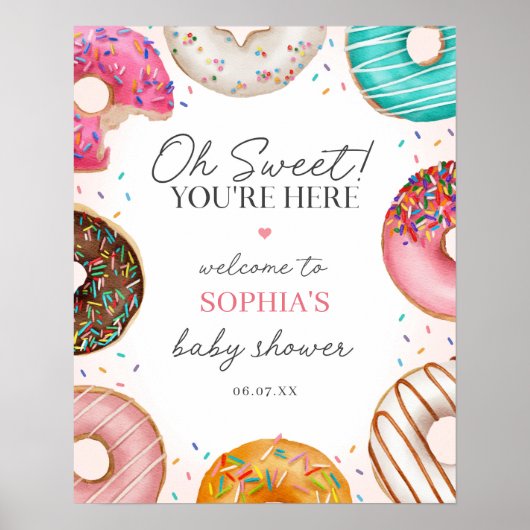 Gestrookte Donut Baby shower Welkomstbord Poster (Voorkant)