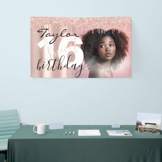 Gestroomlijnd Chic 16e verjaardag Foto Script Roos Spandoek (Beurs)