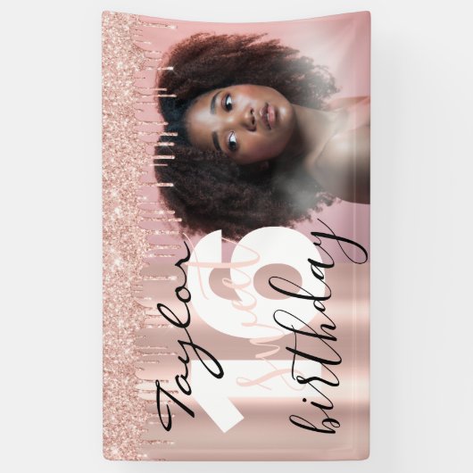 Gestroomlijnd Chic 16e verjaardag Foto Script Roos Spandoek (Verticaal)