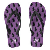 Gestroomlijnd zwart kattenpatroon monogram teenslippers (Voetbed)