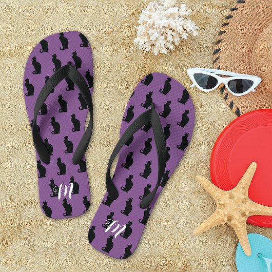 Gestroomlijnd zwart kattenpatroon monogram teenslippers