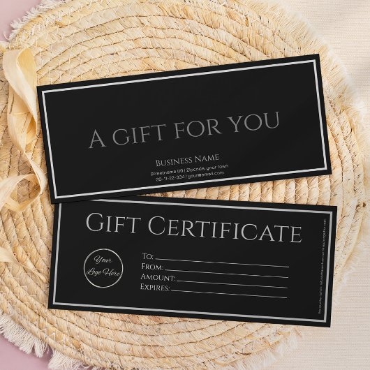 Gestroomlijnd zwart met logo-cadeaubon kaart