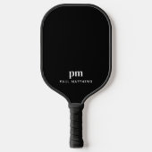 Gestroomlijnd zwart met monogram en naam pickleball paddle (Voorkant)