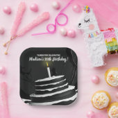Gestroomlijnd zwart-wit taart thema verjaardagsfee papieren bordje (Feest)