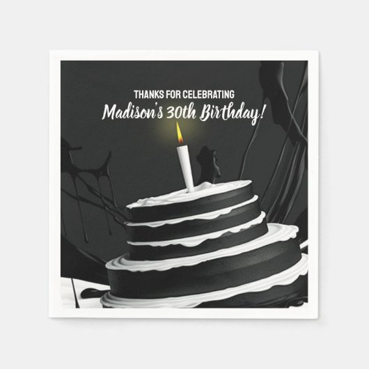 Gestroomlijnd zwart-wit taart thema verjaardagsfee servet (Voorkant)
