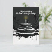 Gestroomlijnd zwart-wit thema taart verjaardagsfee bedankkaart (Staand voorkant)