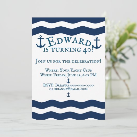 Gestroomlijnde anchor Nautical Custom Birthday Inv Kaart (Staand voorkant)