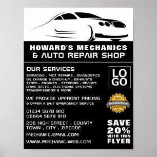 Gestroomlijnde auto Logo Auto Mechanic & Reparatie Poster