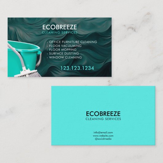 Gestroomlijnde Blauwgroen Wave Kantoor reiniging Visitekaartje (Voorkant / Achterkant)