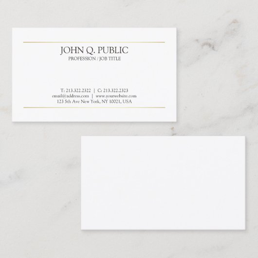 Gestroomlijnde effen moderne witte elegante design visitekaartje (Voorkant / Achterkant)