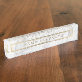 Gestroomlijnde Faux Gold Grey Marble Custom Desk Naambordje (Zijkant)