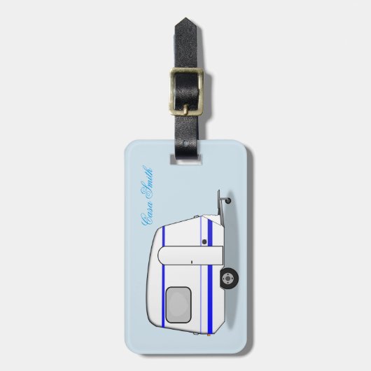 Gestroomlijnde kleine oplegger zigeunercaravan bagagelabel (Voorkant verticaal)