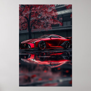 Gestroomlijnde rode Nissan GTR 2028 Concept Car Si Poster