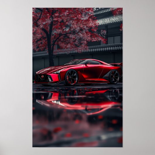 Gestroomlijnde rode Nissan GTR 2028 Concept Car Si Poster (Voorkant)