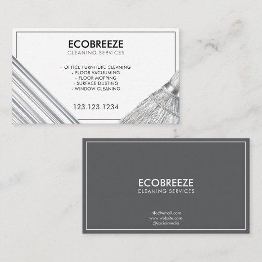 Gestroomlijnde Silver Stripe Kantoor Cleaning Visitekaartje (Voorkant / Achterkant)