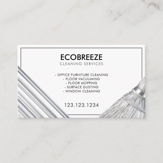 Gestroomlijnde Silver Stripe Kantoor Cleaning Visitekaartje (Voorkant)