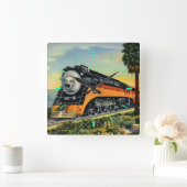 Gestroomlijnde stoamlocomotief vierkante klok (Huis)