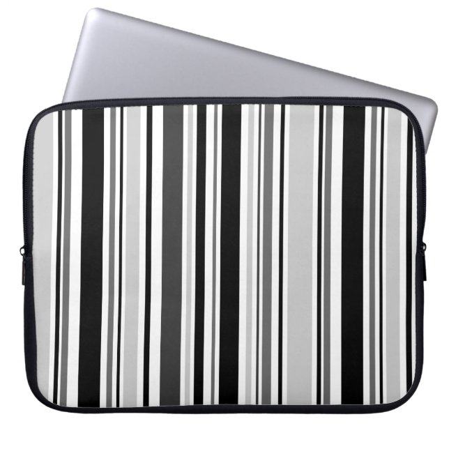 Gestroomlijnde zwarte, grijze, witte strepen laptop sleeve (Voorkant)