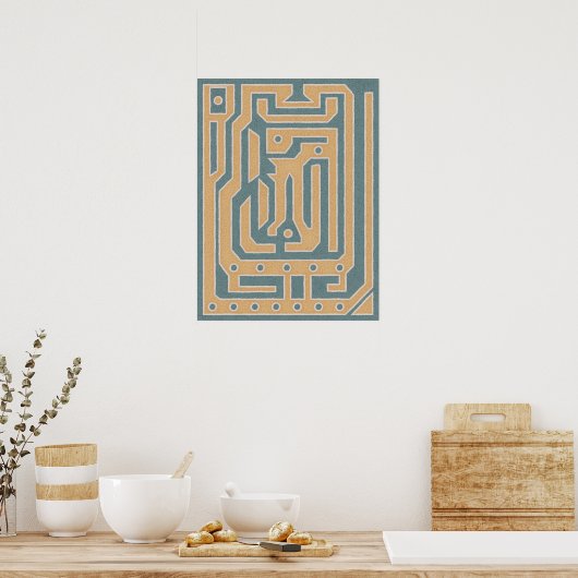 Gestructureerd Blauwgroen Beige Abstract Maze Art  Poster (Keuken)