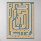 Gestructureerd Blauwgroen Beige Abstract Maze Art  Poster (Voorkant)