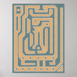 Gestructureerd Blauwgroen Beige Abstract Maze Art  Poster