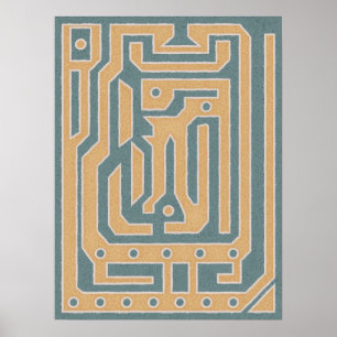 Gestructureerd Blauwgroen Beige Abstract Maze Art  Poster