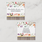 Gestructureerd bloemenpatroon | houtkap vierkante visitekaartje (Voorkant / Achterkant)