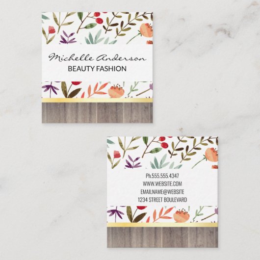 Gestructureerd bloemenpatroon | houtkap vierkante visitekaartje (Voorkant / Achterkant)