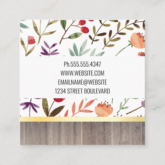 Gestructureerd bloemenpatroon | houtkap vierkante visitekaartje (Achterkant)