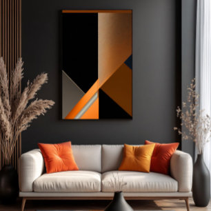 Gestructureerd Bronzen en Oranje Abstract Geometri Canvas Afdruk