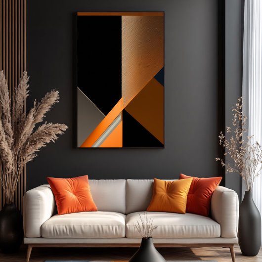 Gestructureerd Bronzen en Oranje Abstract Geometri Canvas Afdruk