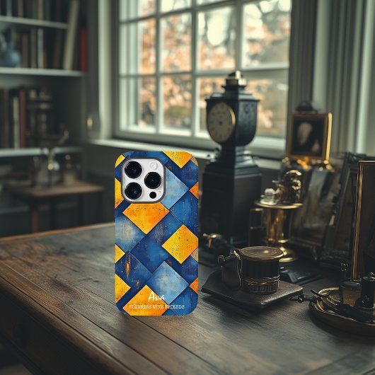 Gestructureerd diamantpatroon in blauw en oranje Case-Mate iPhone case