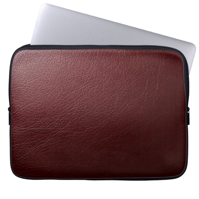 Gestructureerd donkerrood leer laptop sleeve (Voorkant)