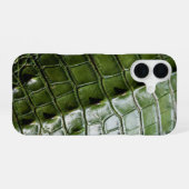 Gestructureerd groen krokodillenleer iPhone 16 hoesje (Achterkant horizontaal)