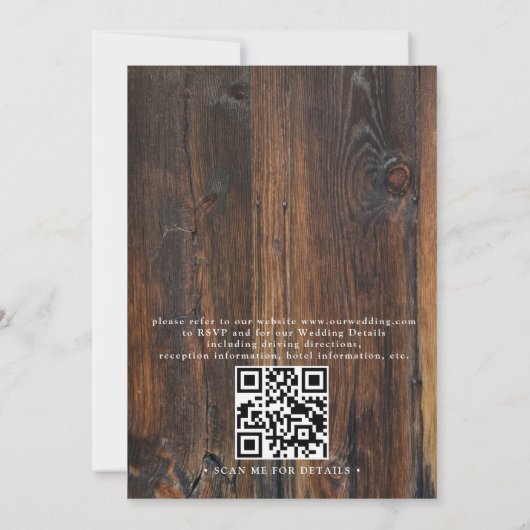 Gestructureerd Hout Landelijk QR Code Bruiloft Kaart (Achterkant)