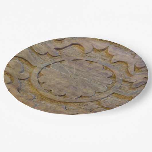 Gestructureerd Teakhouten Scroll-ontwerp Aangepast Papieren Bordje (Gekanteld)