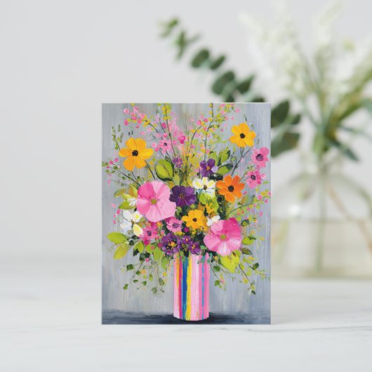 Gestructureerde Bloemen in een Vaas Briefkaart (Staand voorkant)