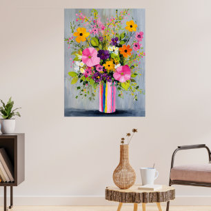 Gestructureerde bloemen in een vaas poster