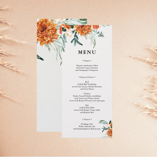 Gestructureerde Boho Pampas Gras Trouw Menu Kaart