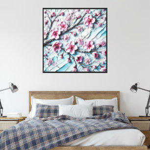 Gestructureerde kersbloesemschildering bloemige wa canvas afdruk